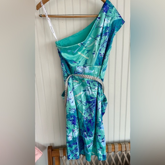 Bisou Bisou Teal One Shoulder Dress Size 10 - Picture 7 of 7
